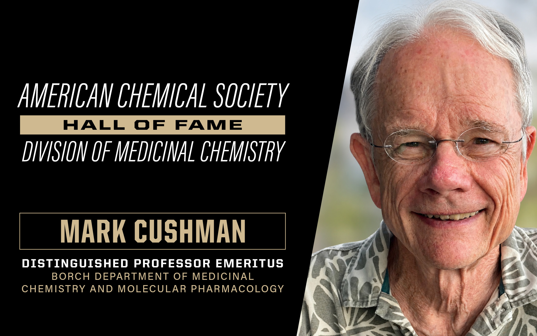 Headshot of Mark Cushman on a graphic with awards information.